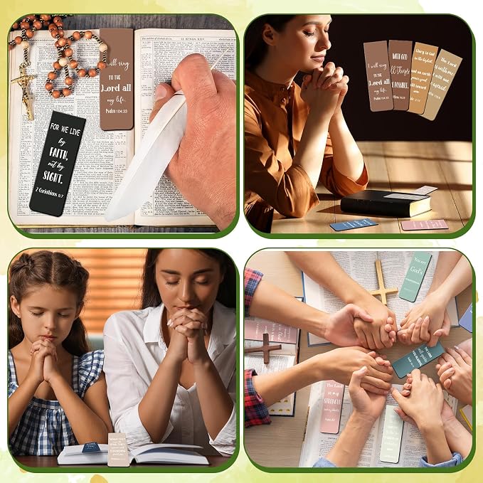 Chinco 30 Pcs Magnetic Christian Bookmarks - Bible Verse Inspirational Scripture Page Clips, Religious Prayer Bookmarks for Women, Kids, Teachers, Church Supplies & School Gifts(Morandi)