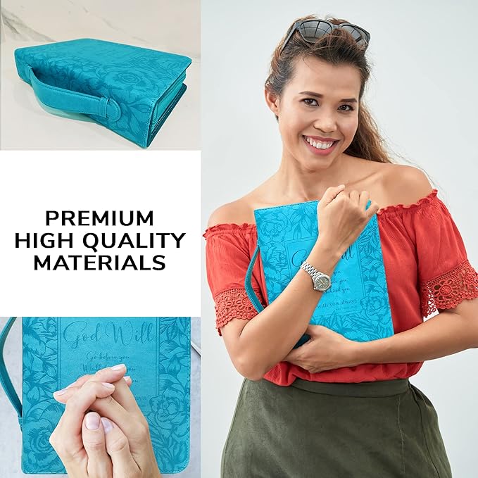 DEHITE Bible Cases for Woman — Leather Bible Covers for Women — Carrying Bag for Woman — Pen Slots — Zippered Pocket — Premium Faux Leather Holder — Christian Floral Accessories