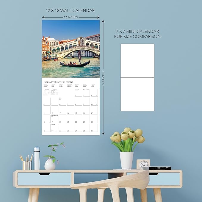 Graphique 2026 Italia Wall Calendar | 12” x 12” | Thick Paper | Home & Office Organizer | Large Monthly Grid | 3 Languages & Marked Holidays | 4 Month Preview Page for 2027