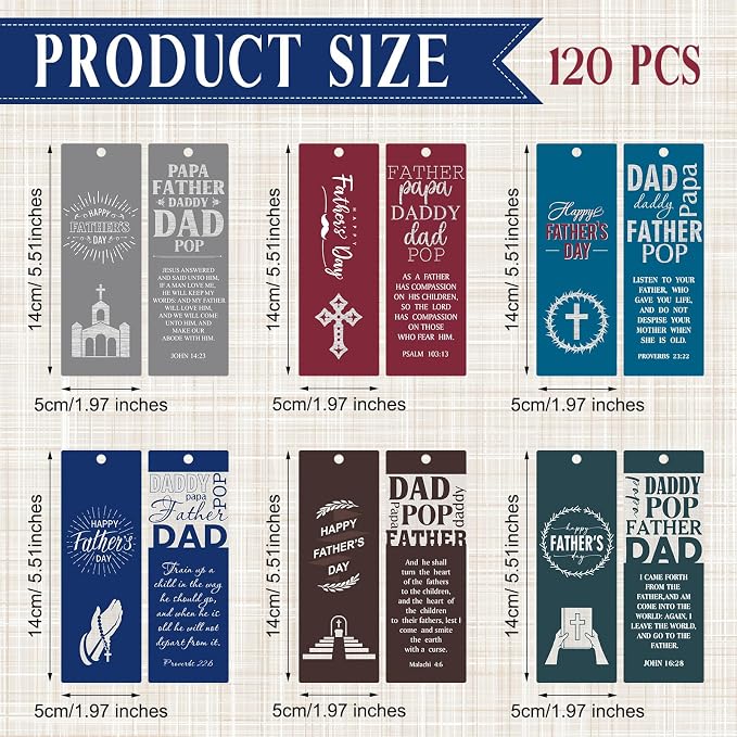 Affrolling 120 Pcs Father's Day Gifts Bulk Christian Bible Bookmarks for Men Religious Scripture Bookmarks for Dad Papa Grandpa Book Lovers Church Event Favors