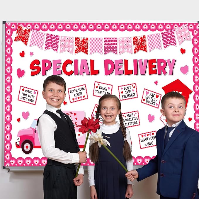 68-Piece Valentine's Day Bulletin Board Set - Valentine's Day School Decor Express Delivery Classroom Decorations Heart-Shaped Border Paper Cutouts for School Office Wall Decorations