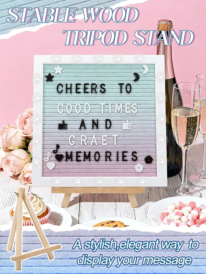 Changeable Felt Letter Board with LED Lights - 10×10" Message Custom Signs & Wood Stand & 450 Letters, Poster Board for Easter/Baby/Pregnancy Announcement/Classroom Wall Decor Gifts, Gradient