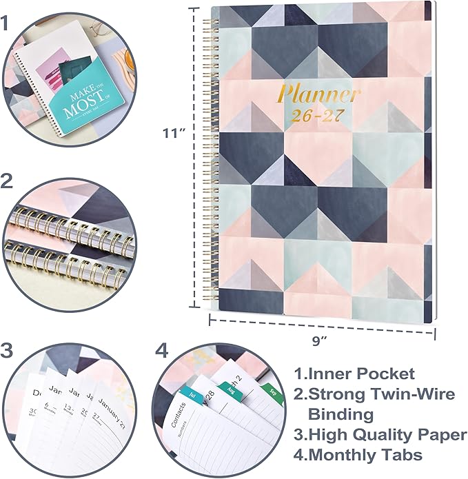 2026-2027 Planner - 9" x 11", JULY 2026 - JUNE 2027, Weekly & Monthly Academic Planner 2026-2027, Thick Paper, Back Pocket with 12 Monthly Tab