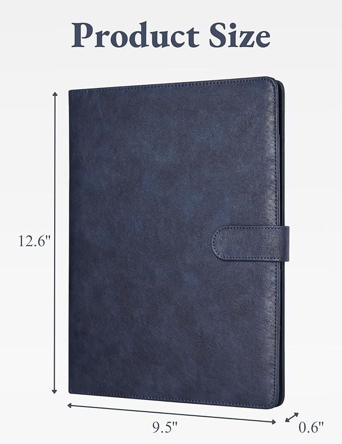 Mymazn Padfolio Portfolio Folder, Faux Leather Interview Resume Folder with Document Organizer & Business Card Holder, Letter-Sized Notepad Legal Pad Holder for Men Women (Navy Blue)