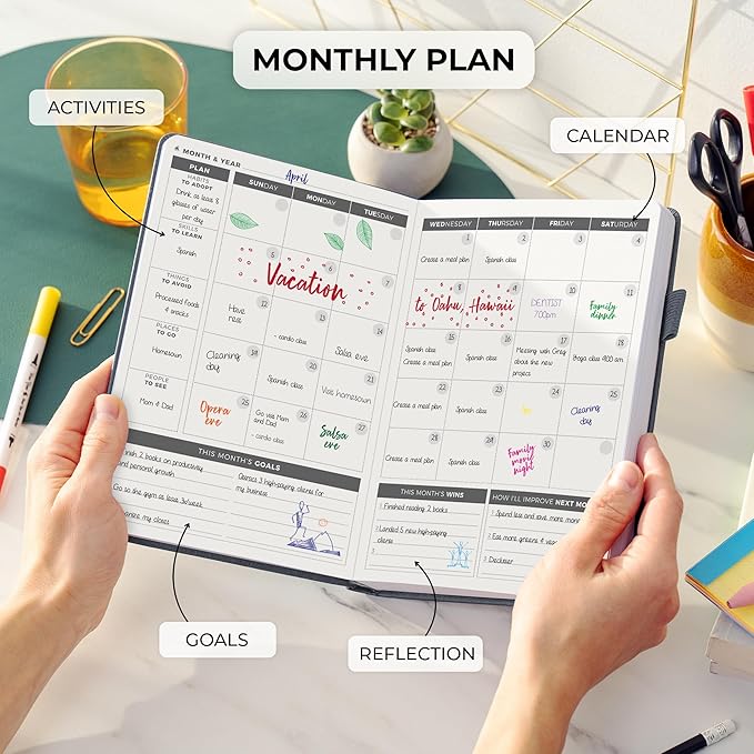 Clever Fox Daily Planner – Undated Planning Notebook with Hourly Schedule & To-Do List – Personal Day Task & Work Organizer, 6 Months (Silver Black)