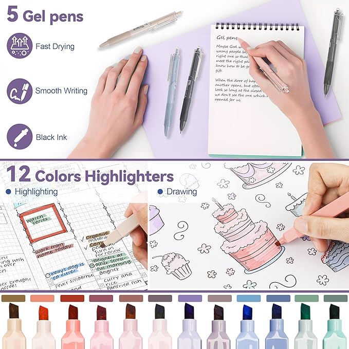 DazSpirit 61 PCS Aesthetic School Supplies with Cute Pen Case, Pastel No Bleed Highlighters, Gel & Erasable Pens, Mechanical Pencils, Refills, Complete Essentials Stationery Kit for Students (Purple)