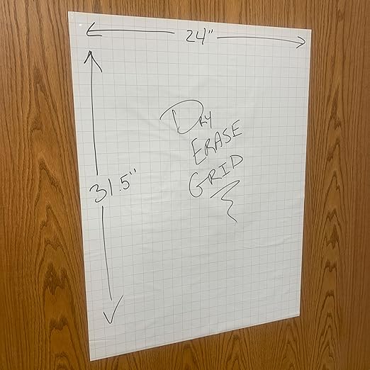 Geyer Instructional Products - 31.5'' x 24'' Portable Static Cling Dry Erase Grid Sheets, Reusable Electrostatic Whiteboard Sheets with Grid Lines, Sticks to Any Surface - 15 Pack