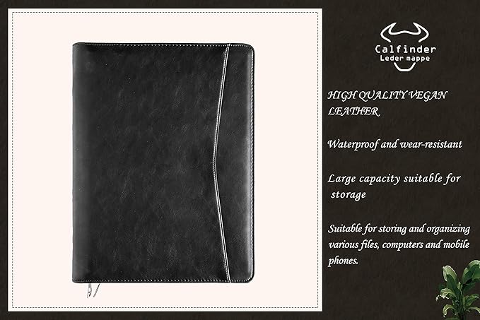 Calfinder Personalized Portfolio for Women&Men, Free Name Engrave,Customized Leather Padfolio with Logo or Name, Business Portfolio with A4 Writing Pad Holder for Resume,Interview
