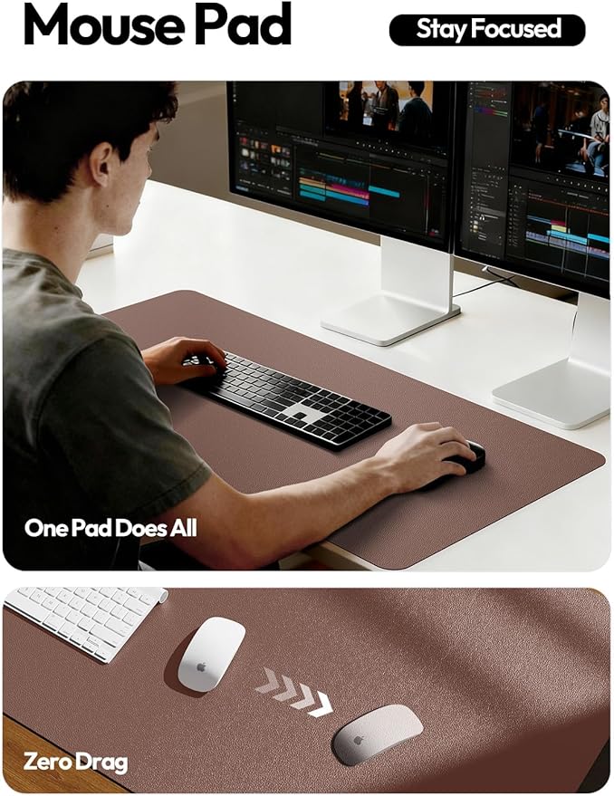 YSAGi Leather Desk Protector, Office Mat, Large Mouse Mat, Non-Slip PU Leather Blotter, Laptop Desk Mat, Waterproof Writing Pad for Office and Home(Chocolate, 63" x 24")