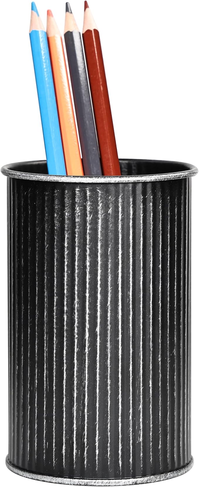 Metal Pen Holder with Vertical Groove Design, Multipurpose Desk Organizer Cup for Pens, Makeup Brushes, Utensils, Straws & Small Vase, Dark Grey