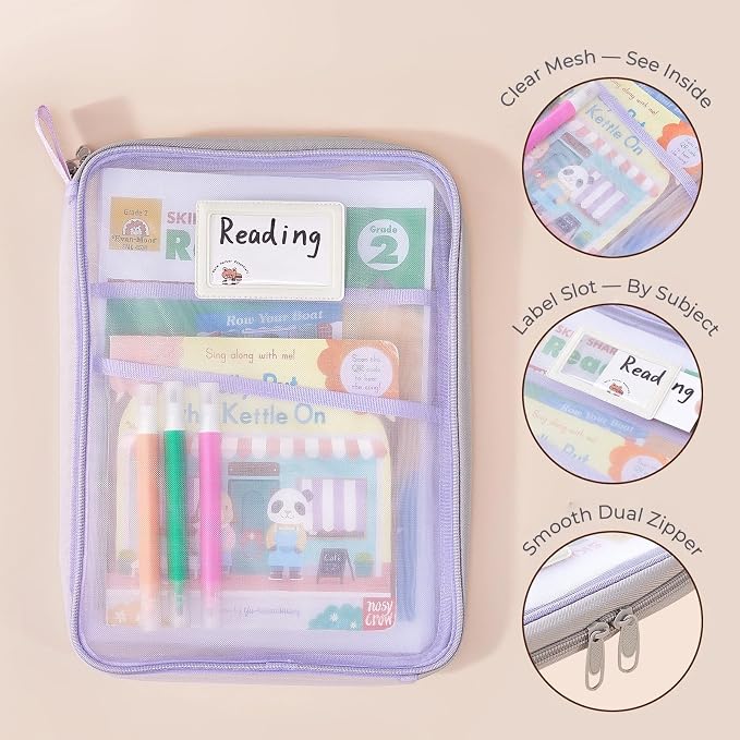 4-Pack Zippered Mesh File Bags – Kids Homework Organizer for Home, School Paper & Art Storage, Document Folder Pouch for Office, Classroom, and Project Organization
