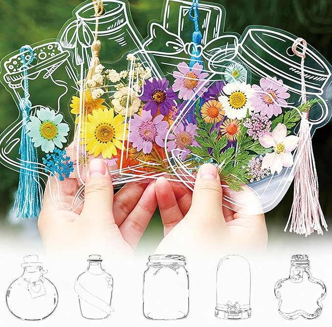 40PCS DIY Transparent Dried Flower Bookmark Kit, Cute Bookmark Making Kit for Women, Men, Crafts for Seniors to Make Your Own Personalized Bookmark, Gifts for Readers, Kids, Teens, Adults