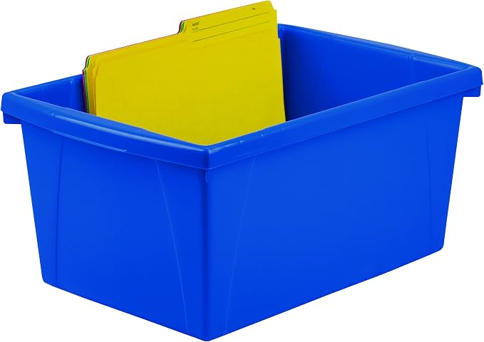 Storex 5.5 Gallon Storage Bin with Lid – Plastic Classroom Organizer for Books and Supplies, Assorted Colors, 6-Pack (62741U06C)