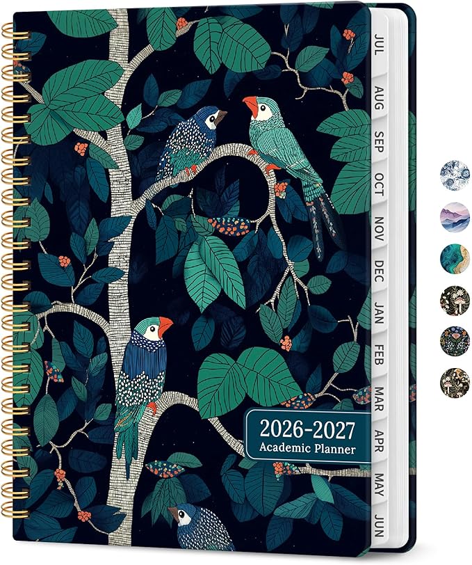 Planner 2026-2027, Academic Monthly and Weekly Calendar Planner for Women, July 2026 - June 2027, Hardcover Pretty Agenda Planner Book with Tabs, Spiral Daily Organizer for School Office Home Supplies, 8.5" x 11" - Midnight Aviary
