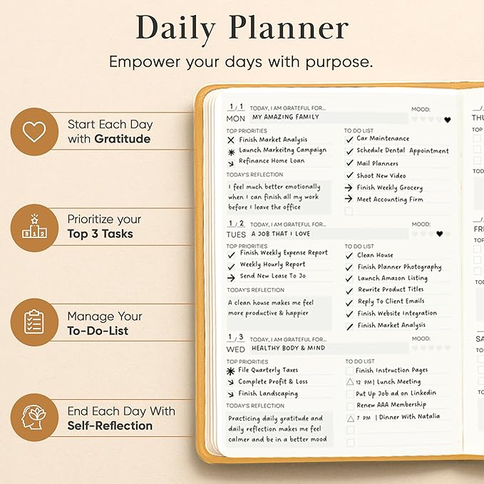 2026 Planner, Daily Journal & Gratitude Journal All-In-One with To Do List, Self Care Prompts & Habit Tracker - 5 x 8 - Orange