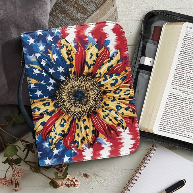 American Sunflowers Bible Covers for Women with Handle Lightweight Large Bible Tote Bag for Man Waterproof Multi-Functional Man Bible Carrying Case