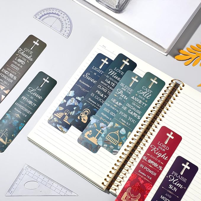 Epakh 120 Pieces Bible Verses Bookmarks with Hollow Cross Christian Gift for Church Inspirational Religious Bookmarks Gifts Reading Reward Scripture, 30 Style(Marble Style)