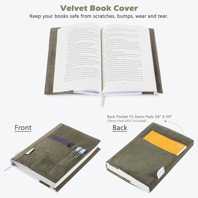 APLUFINE Velvet Book Cover for Paperbacks, Reusable Fabric Book Cover with Pockets, Adjustable Book Protector for Softcover Books, Journals & Bibles