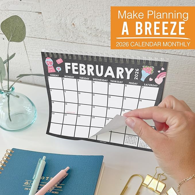 Small Desk Calendar 2026-18-Month 2026 Desk Calendar Small for Home, Office & Classroom, Standing Flip Desks Calendars 2026-2027, Teacher Appreciation Gifts, Graduation Gifts
