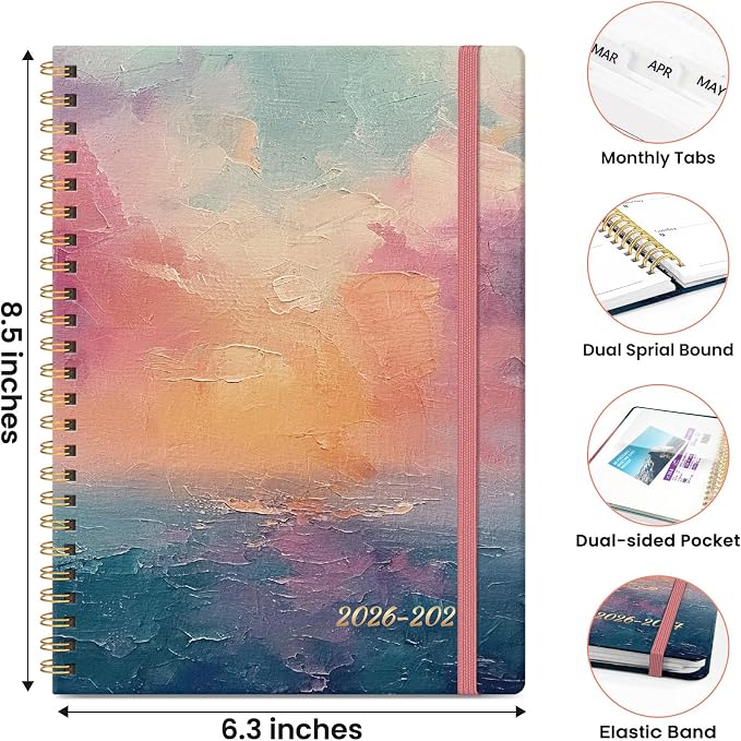 Planner 2026-2027, Monthly and Weekly Calendar Academic Planner July 2026 - June 2027, Hardcover Student Teacher Planning Agenda Book with Tabs, Perfect for Office School Supplies, A5 (6.3" x 8.5") - Sunset