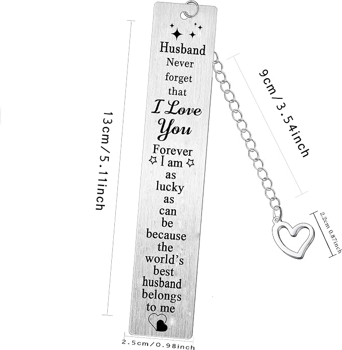 Metal Husband Bookmark - I Love You Gift from Wife for Wedding Anniversary, Birthday, Christmas, Valentine's Day