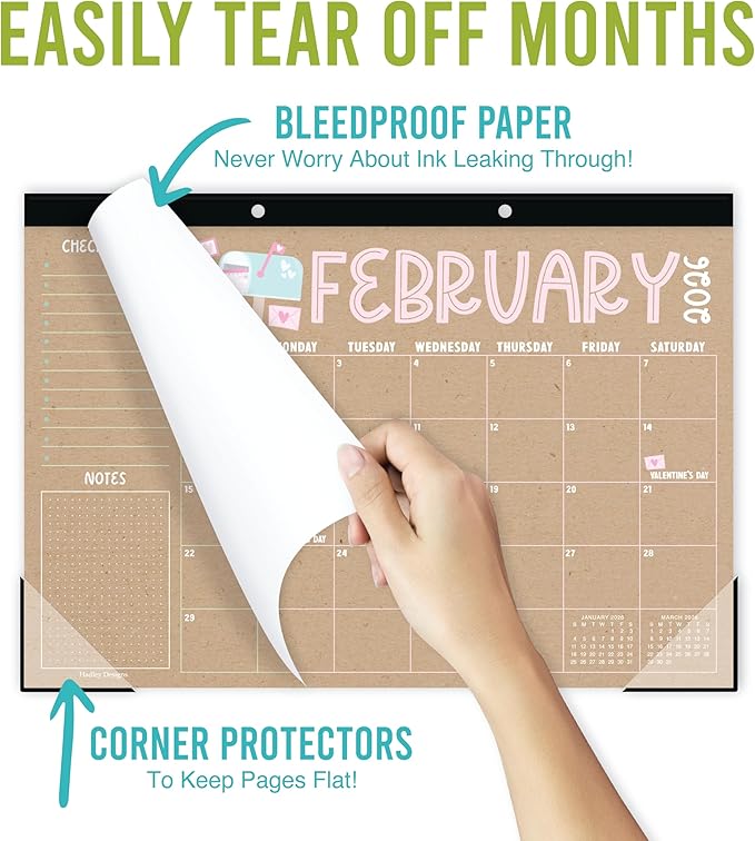 Hadley Designs Large Teacher Desk Calendar 2026-2027 - Desktop Calendar 2026, 18-Month Desk Calendars for Home, Office & Classroom, Cute Classroom Must Haves, Teacher Appreciation Gifts