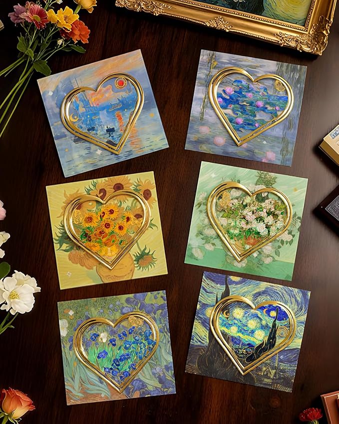 6pcs Metal Clip Heart Bookmarks for Reading Women,Van Gogh Monet Oil Painting Theme Cute Butterfly Hollow Corner Page Book Marks for Women,Teachers,Students,Reading Accessories for Book Lovers