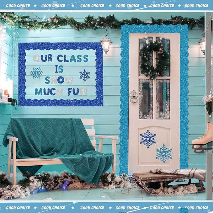Kosiz Winter Bulletin Board Decoration Set 118 ft Scalloped Bulletin Board Borders Classroom Poster Border Trim with 257 Pcs Letter Number Symbol Cutout for School Decor