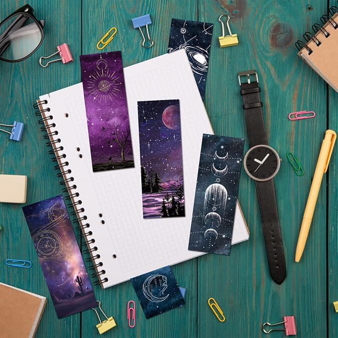 12 PCS Cool Space Starry Night Bookmark, Bookmarks for Book Lovers, Bulk Bookmarks for Men, Unique Book Mark for Boys, Girls, Students, Classroom Gifts, School Prize, Reading Present