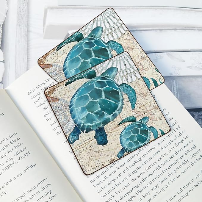2 Pack Sea Turtle Leather Book Corner Bookmark, Durable Handmade Reading Accessories - Gifts for Readers, Women, Men, Teachers, Students