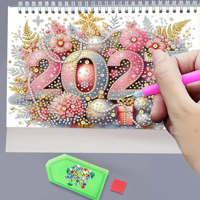 2027 Standing Desk Calendar DIY Diamond Art Painting Monthly Flip Dates Alphabet Theme Tabletop Calendars Diamond Art Craft Supplies Planner Office Home-Letter
