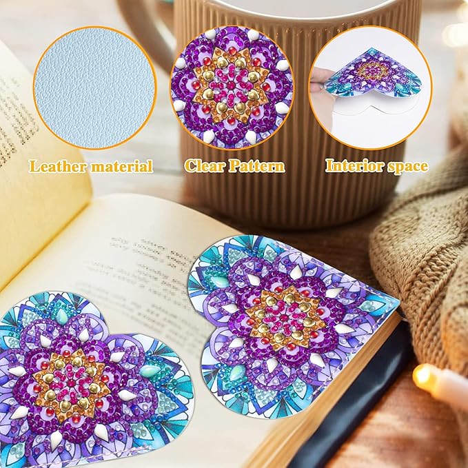 12 Pcs Diamond Painting Bookmark, DIY Corner Book Makers for Adults Book Lovers, Diamond Dot Art Beginners, Small Diamond Art Kits, Paint by Art Crafts Gift for Women Girls (Heart Mandala)