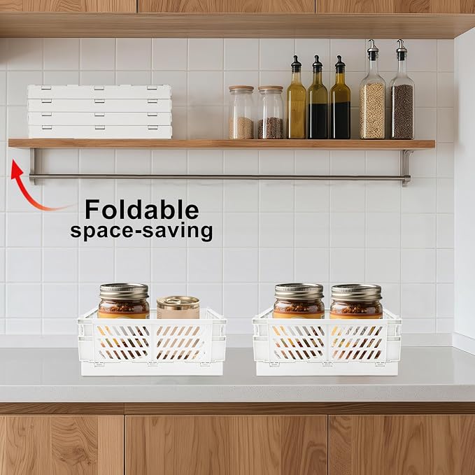 2 Pack Mini Foldable Small Plastic Baskets for Organizing and Storage，Collapsible Storage Crates,Mini Bins for Home Kitchen Bedroom Bathroom Office (White, Large 10x6.5x4)