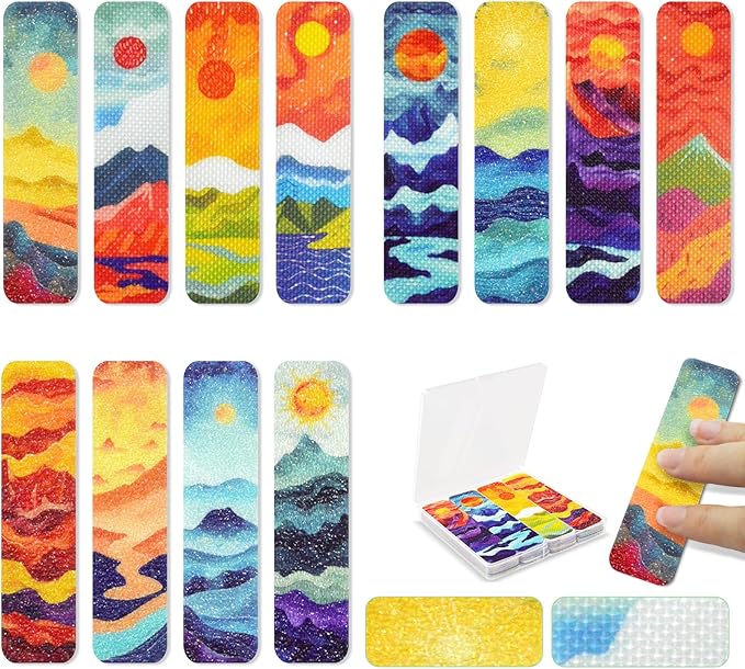 48 Pieces Calm Anxiety Sensory Stickers - Sensory Strips Different Textures with Storage Box for Office - Adult & Teen Stress and Fidget Relief Stickers (Scenery Style)