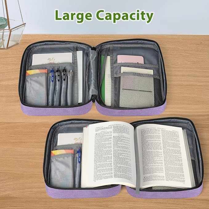 GERMUN Bible Cover with Durable Handle, Carrying Book Case Church Bag Bible, Protective with Zippered Pocket, Bible Study Accessories Supplies, Book Protector for Book Lovers, BlueBlack