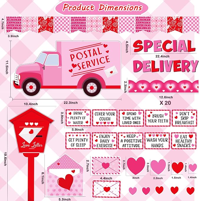 68-Piece Valentine's Day Bulletin Board Set - Valentine's Day School Decor Express Delivery Classroom Decorations Heart-Shaped Border Paper Cutouts for School Office Wall Decorations