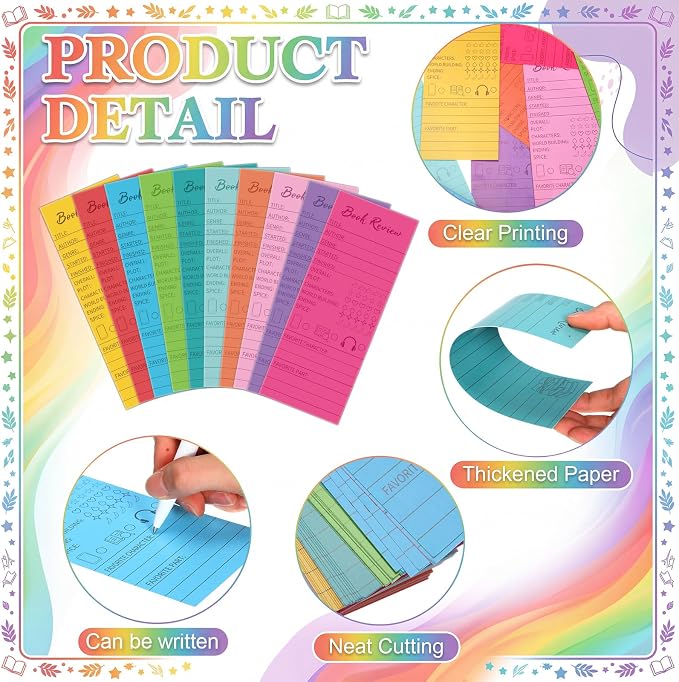 100 Pcs Colorful Book Review Bookmarks Book Marker Reading Log Bookish Gift for Readers Reading Page Markers to Review Tracker (Rainbow Color)