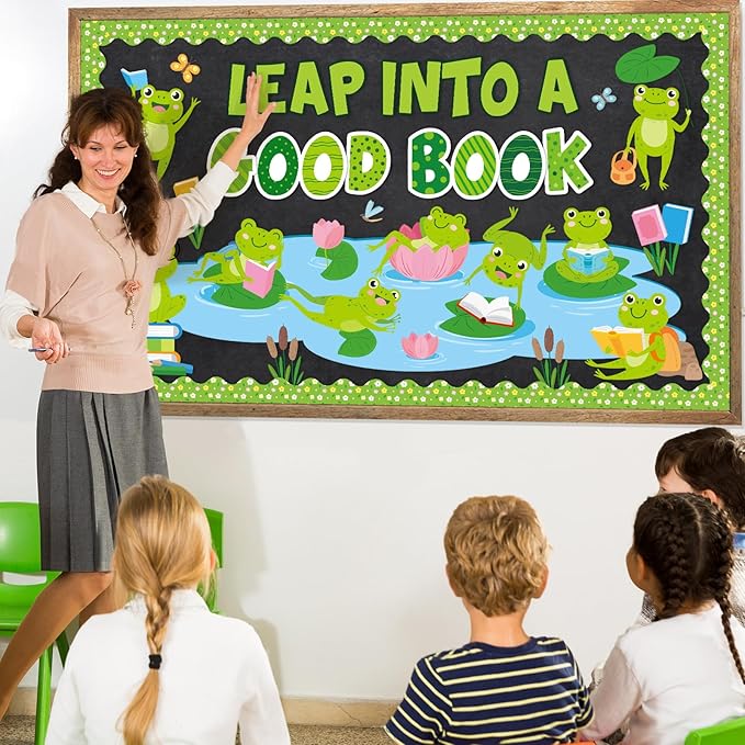 gisgfim Frog Reading Bulletin Board Decorations Set Classroom Summer Leap Into A Good Book Bulletins Boards Summer Frog Cutouts Bulletin Board Borders Decor for School Library Chalkboard Wall