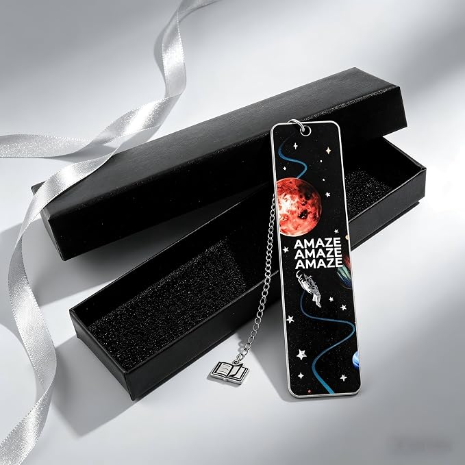 Project Hail Mary Inspired Stainless Steel Bookmark, Double Sided Space Galaxy Book Marker with Metal Chain Charm for Sci-Fi Readers, Collectible Reading Gift for Book Lovers (Sci-Fi)