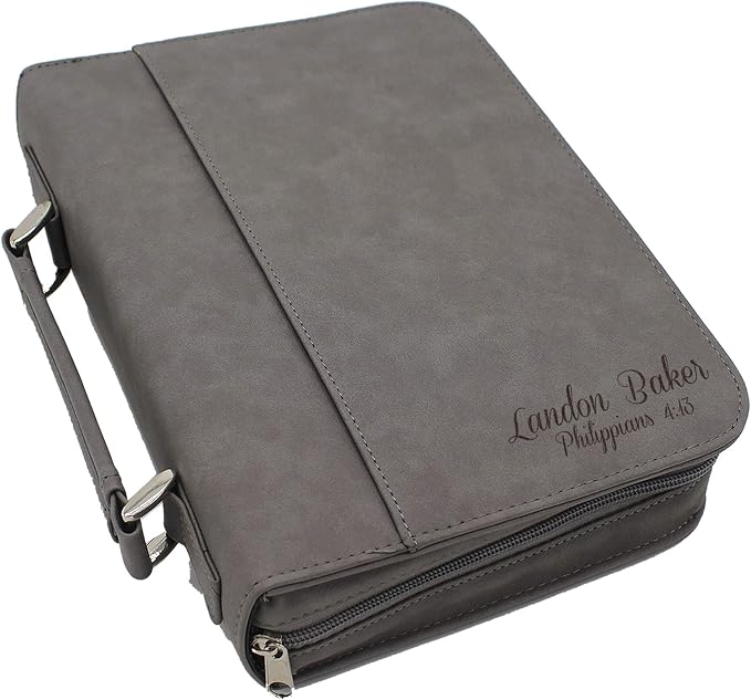 My Personal Memories Personalized Bible Cover Holder Case with Carrying Handle for Men and Women (Gray)