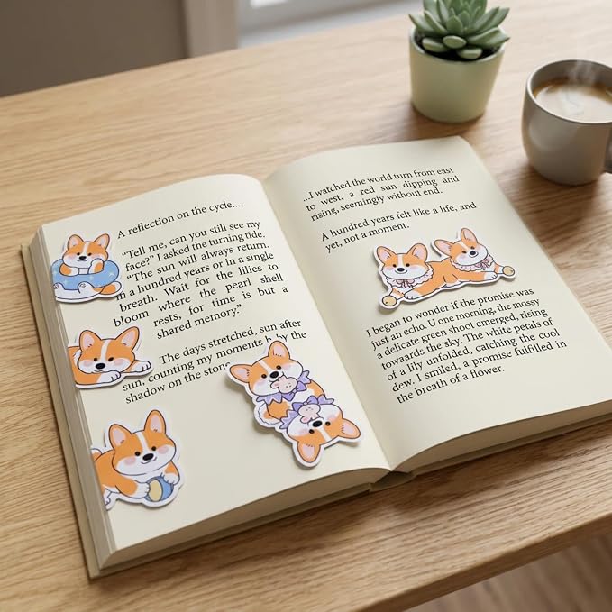 Corgi Magnetic Bookmarks Gifts - 15 Pcs Cute Dog Bookmark for Women Pet Animals Lovers Kids Students Bookworms Birthday Graduation Gift Funny Page Clips School Office Reading Accessories