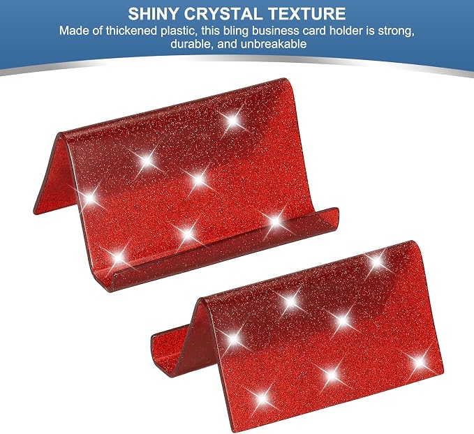 PATIKIL Business Card Holder for Desk, 2Pcs Acrylic Business Card Holders Shine Card Stand Organizer Cards Display for Office Exhibition, Red
