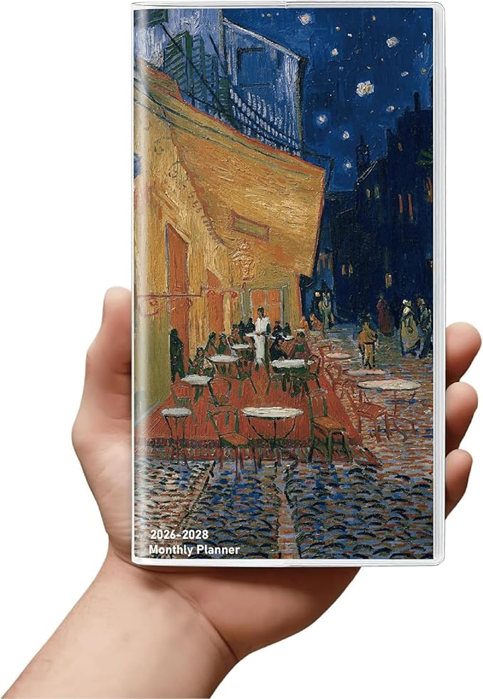 Pocket Calendar 2026-2028 Art Series, Monthly Planner Jan 2026 to Jul 2028 (3.7" x 6.7") Perfect Purse Calendar, Pocket Agenda with Protective Plastic Sleeve-Café