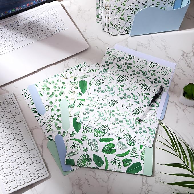 Estune 30 Pcs Decorative File Folders Letter Size Colored Manilla File Folders with 1/3-cut Tabs 11.69 x 9.25 Inches Graphic Laurel Leaf Office Supplies Organizers(Leaf)