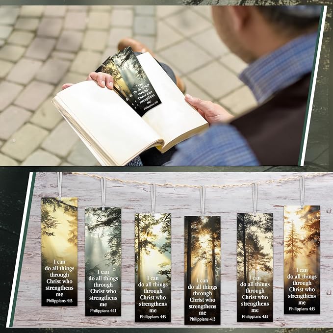 Dispowreath 60 Pcs I Can Do All Things Through Christ Bookmarks Religious Philippians 4: 13 Bookmarks Church Exchange Gifts for Men & Women Sunday School Vbs Church Prizes Party Favors