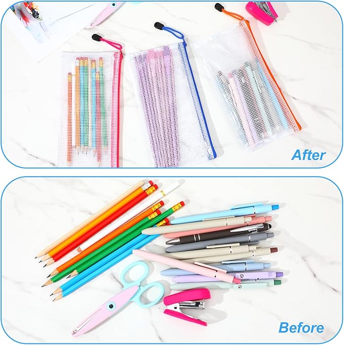 Kifmurase 100Pcs Pencil Pouches Bulk, 9.25'' x 4.5'' Mesh Zipper Pouch, 10 Colors Pencil Case, Small Clear Holder Storage Bag, Cosmetics Toiletry Bags for Office, File, Travel, Stationery