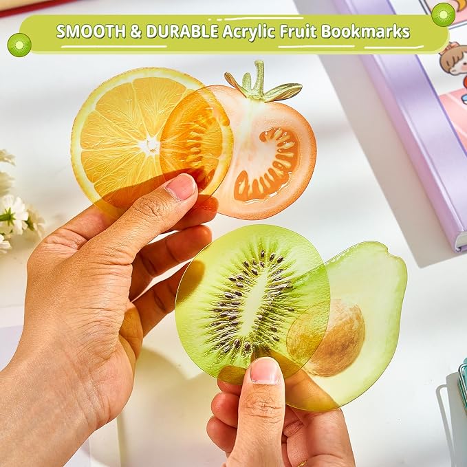 4PCS Fruit Bookmarks, Cute Acrylic Book Marker for Women Children Student, Aesthetic Book Accessories Gift for Book Lovers