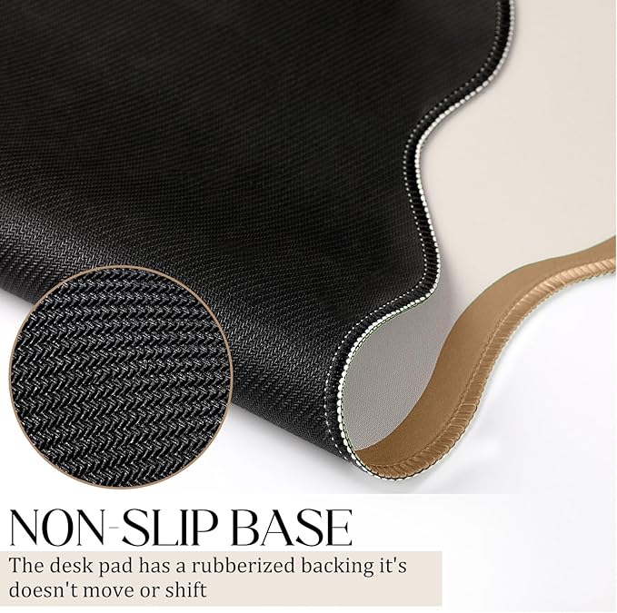 Hahafelt Scalloped Desk Mat Large Desk Pad Cute Coquette Table Mat Back to School Preppy Table Make up Pad Nonslip Graduation Gift with Stitching Waterproof Gaming(Beige,23.6 x 13.8 Inches)