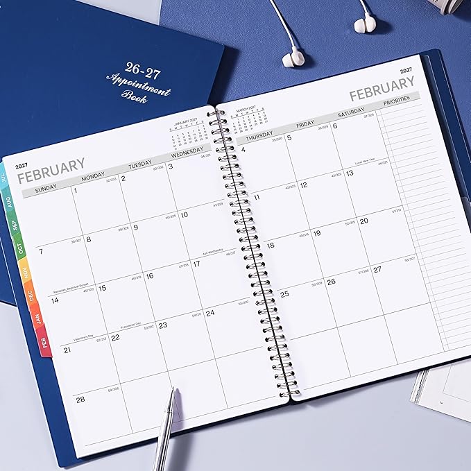 2026-2027 Weekly Appointment Book/Planner - Lager 9" x 11" Daily Hourly Planner 2026-2027, Jul 2026 - Jun 2027, Appointment Book, Monthly Tabs, Hourly Interval, Thick Paper - Blue