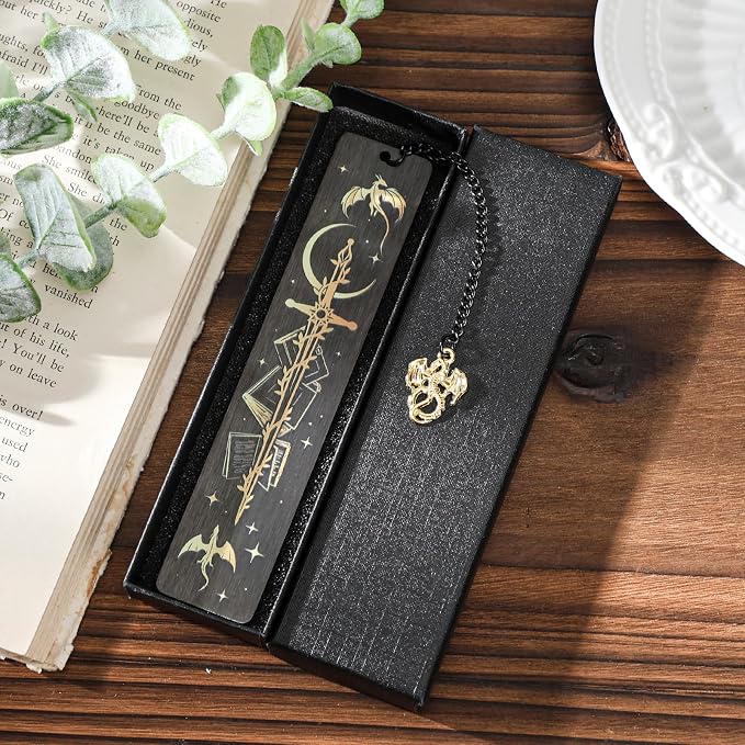 Fantasy Dragon Sword Bookmark - Cool Metal Book Mark Gifts for Reading Men Black Page Markers for Boys Kids Women Novel Lovers Bookish Readers Students Teachers School Birthday Accessories